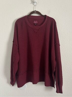 American Eagle Women's Size XS Burgundy Red Big Hug Waffle Sweatshirt